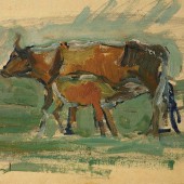 Корова с теленком. Калмыкия, 1940.